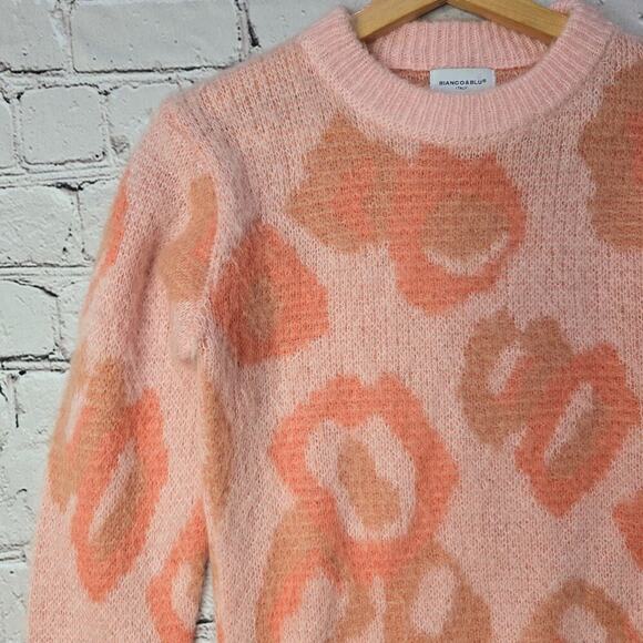 Bianco Blu Italy Mohair Blend Pink Coral Crew Neck Fuzzy Sweater Size Small - Picture 3 of 9